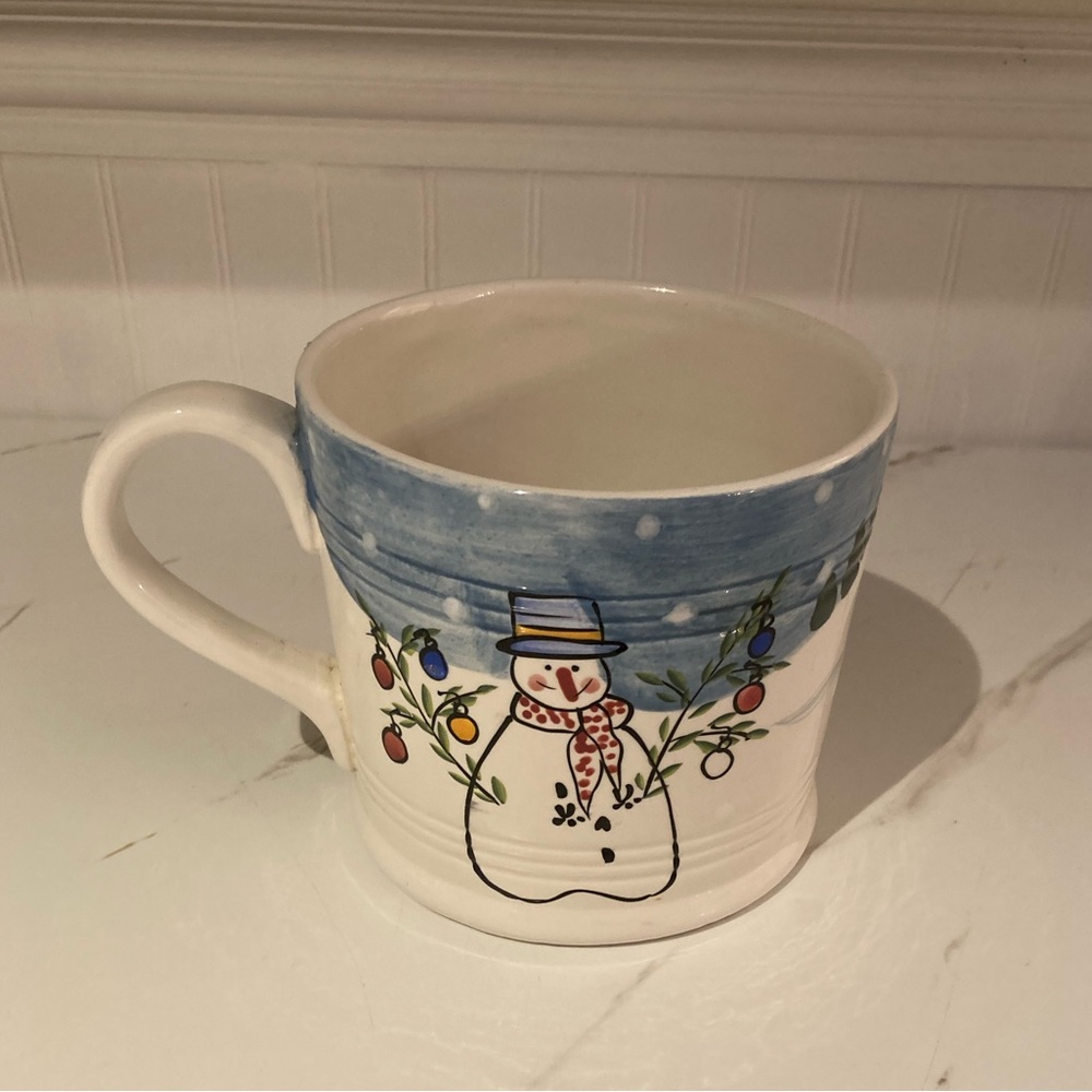 Bath & Body Works Snowman Winter Scene Oversized Mug / 3-Wick Candle Holder EUC